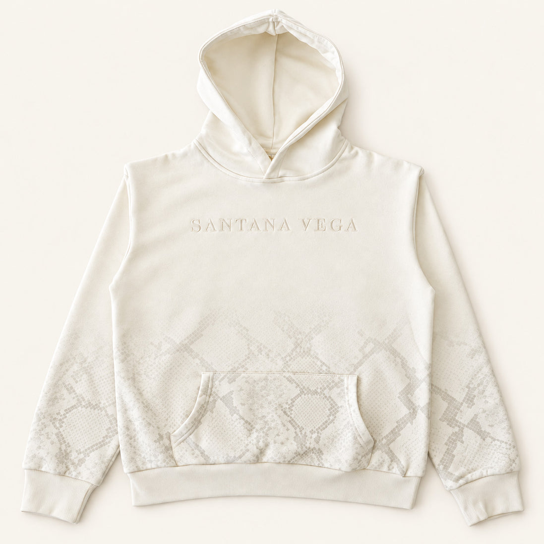 Off-White Hoodie mit Schlangenmuster von Santana Vega, Produktansicht