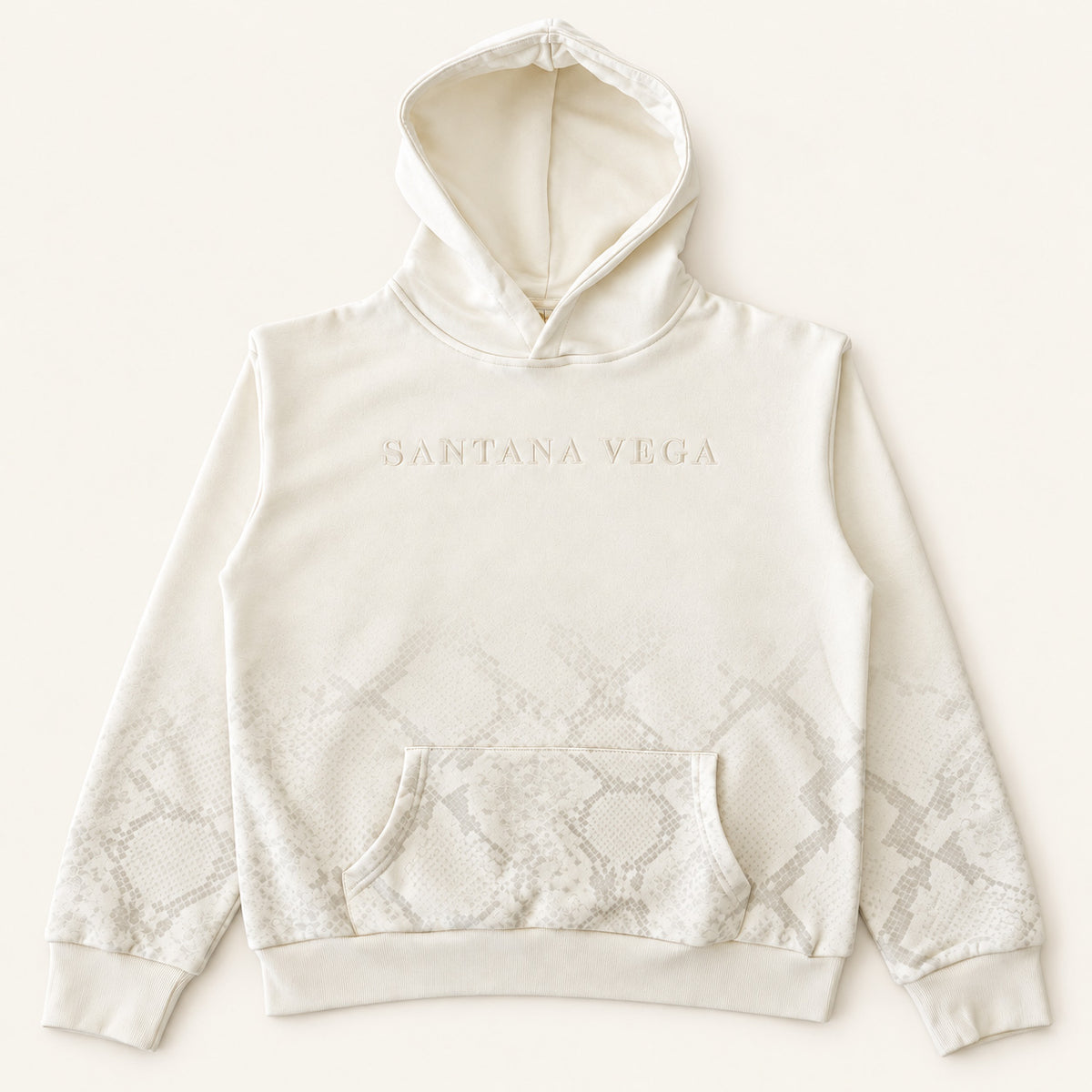 Off-White Hoodie mit Schlangenmuster von Santana Vega, Produktansicht
